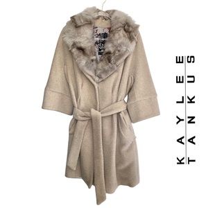 RARE✨ | Kaylee Tankus | Mink Fur Shawl Collar Suri Alpaca & Wool Blend Wrap Coat
